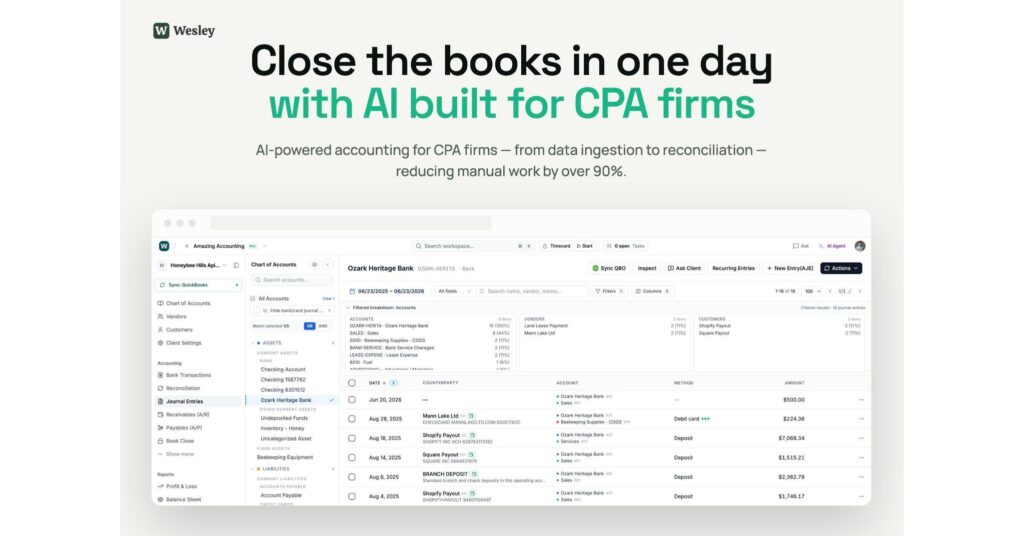 Wesley Launches AI Bookkeeping Platform for CPA Firms, Reducing Month-End Bookkeeping from Weeks to a Single Day Wesley Launches AI Bookkeeping Platform for CPA Firms, Reducing Month-End Bookkeeping from Weeks to a Single Day